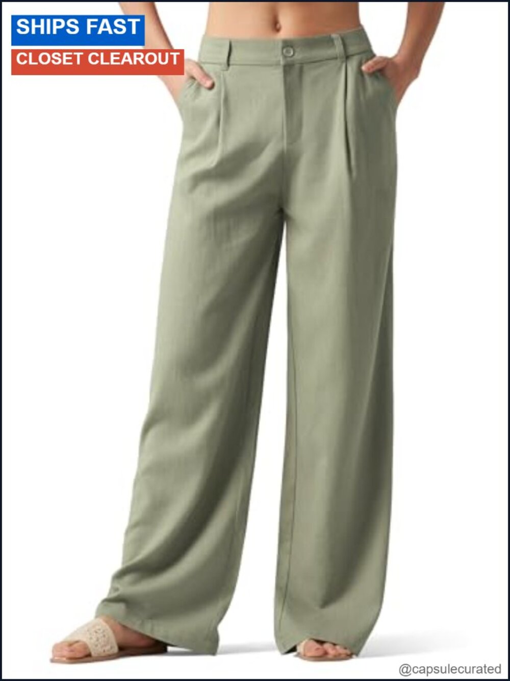 Wide Leg Linen Blend Pants High Waisted Work Slacks with Pockets